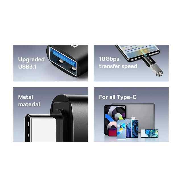 Baseus Type C - USB 3.1 чорний OTG Адаптер для телефонів та планшетів. Швидка передача даних, швидка зарядка. Baseus Ninetuity. - 1 фото товару