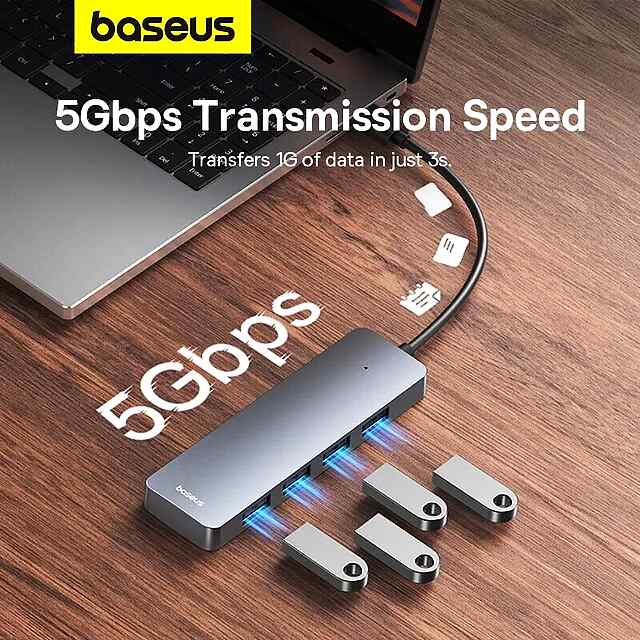 Baseus USB хаб 4xUSB3.0 15см Space Grey BS-OHO80 (офіційна гарантія) - 2 фото товару
