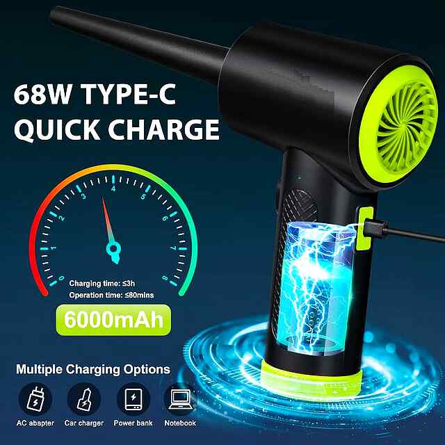 Бездротовий Air Duster для чищення комп'ютера: стиснене повітря з LED-підсвіткою (60000 об/хв) - 2 фото товару