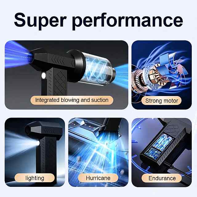 Бездротовий компресор-пилосос 2в1, акум.4000 мАг, CE сертифікація, Type-C зарядка, пил/повітродув. Купити Україна - 3 фото товару