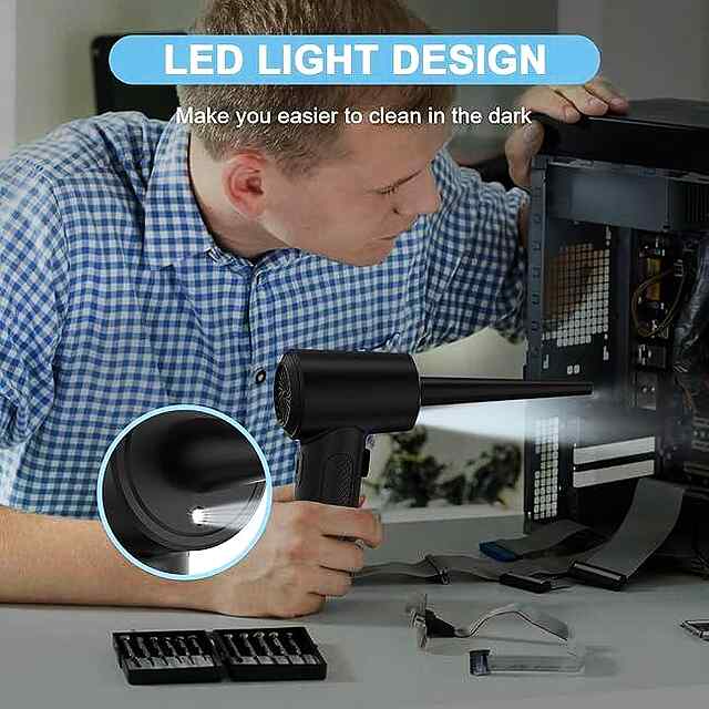 Бездротовий MINI Компресор для чищення клавіатури/корпусу ПК - LED-підсвічування та 3 швидкості. - 3 фото товару