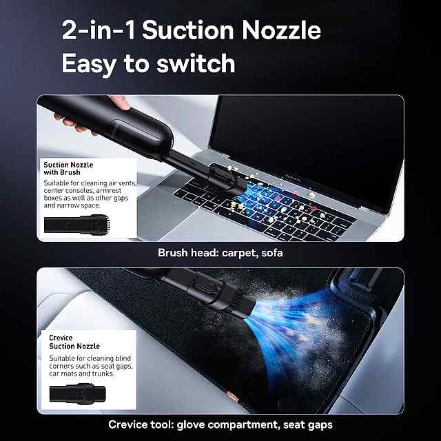 Бездротовий пилосос для авто Baseus A1, 4000Pa - компактний та потужний! Чорний колір. З насадкою-щіткою. 25 хв роботи. Оригінал. - 1 фото товару