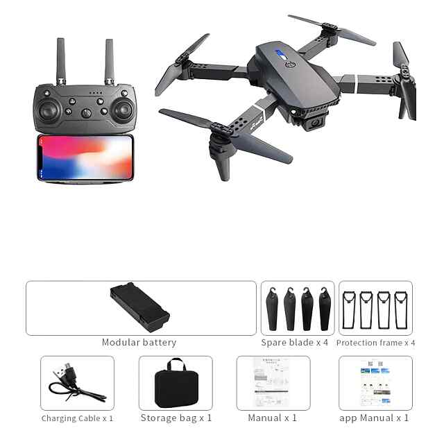 Дрон T9 складний, керування на телефоні, LED підсвітка, вітростійкість, трюки. Подарунок! - 0 фото товару