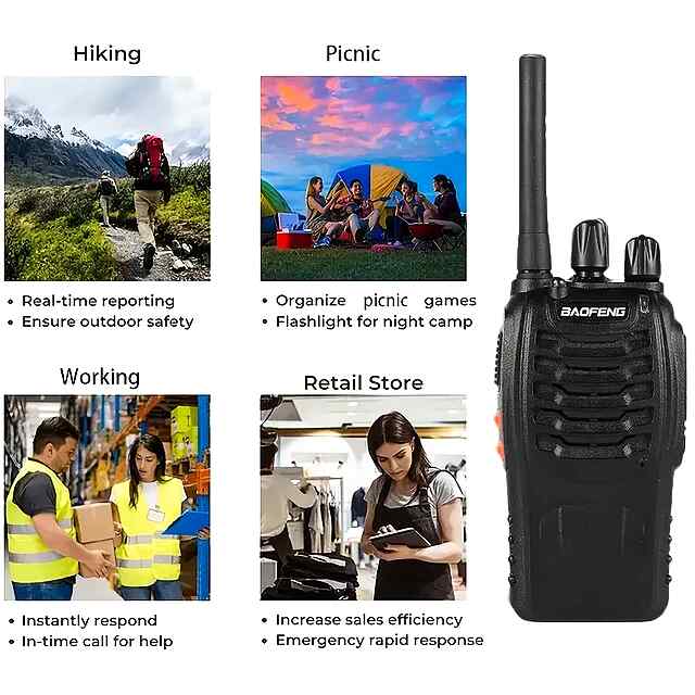Двосторонні радіостанції Baofeng з фонариком та гарнітурою (2 шт) для туризму 1.5-3 км - 3 фото товару