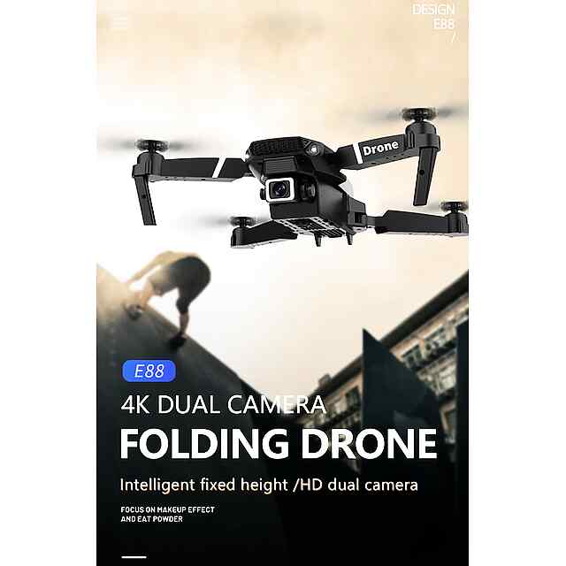 E88 Дрон 4K HD WiFi FPV, компактний, складаний, автозліт/посадка, камера подвійна. - 3 фото товару