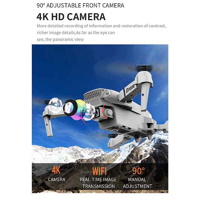E88 Дрон з 4K HD камерою, WiFi FPV, утримання висоти - Компактний квадрокоптер - 2 фото товару