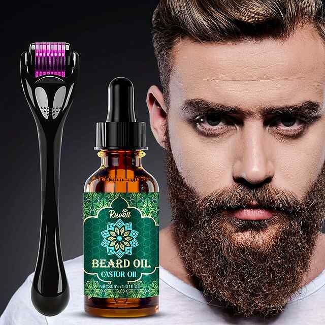 Ефірна касторова олія для бороди 30 мл   мезоролер 0.25 мм – Догляд, Стимуляція росту та Зволоження бороди та шкіри.