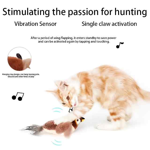 Електрична іграшка Пташка з датчиком руху для тварин   USB зарядка. Інтерактивна! - 2 фото товару