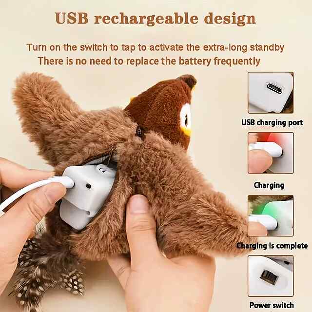 Електрична іграшка Пташка з датчиком руху для тварин   USB зарядка. Інтерактивна! - 3 фото товару