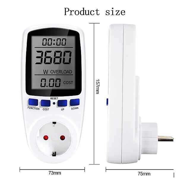 Енергомонітор. Розетка, відстежує споживання електроен., 230В/13А, показує час/Вт/грн, перевантаження, Україна - 2 фото товару