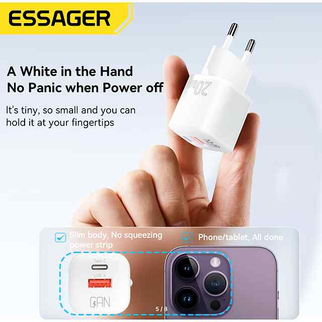 Essager 20 Вт GaN Type-C USB Зарядка - Компактна та Швидка - 3 фото товару
