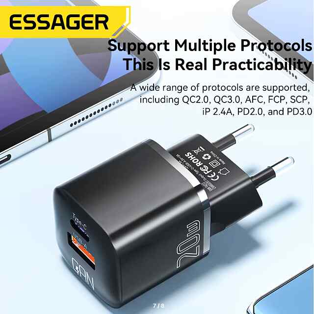 Essager 20W GaN USB Type-C Charger: Швидка зарядка з Європою та США сертифікатами. - 2 фото товару