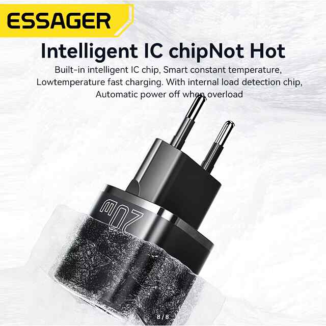 Essager 20W GaN USB Type-C: Компактний та швидкий зарядний пристрій для iPhone/iPad - 1 фото товару