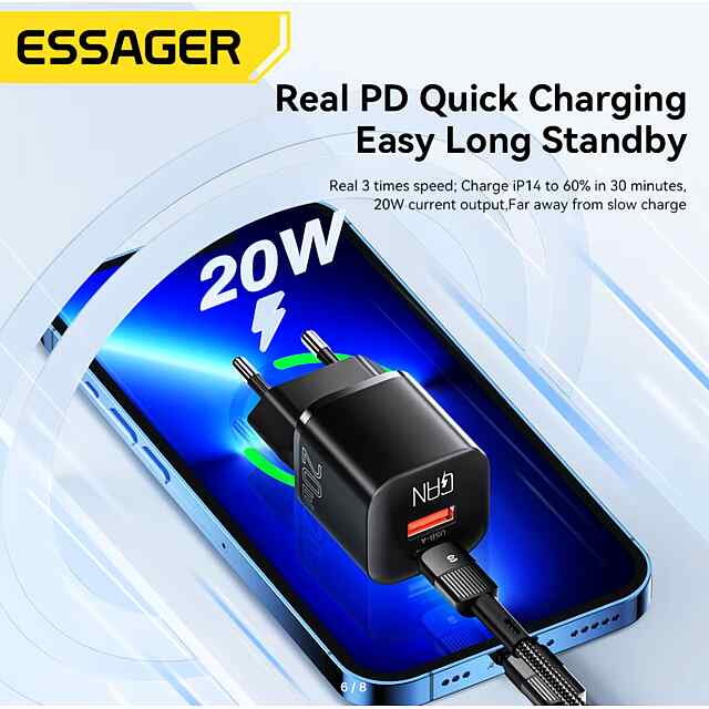 Essager 20W GaN USB Type-C ЗП (швидка зарядка) - 1 фото товару