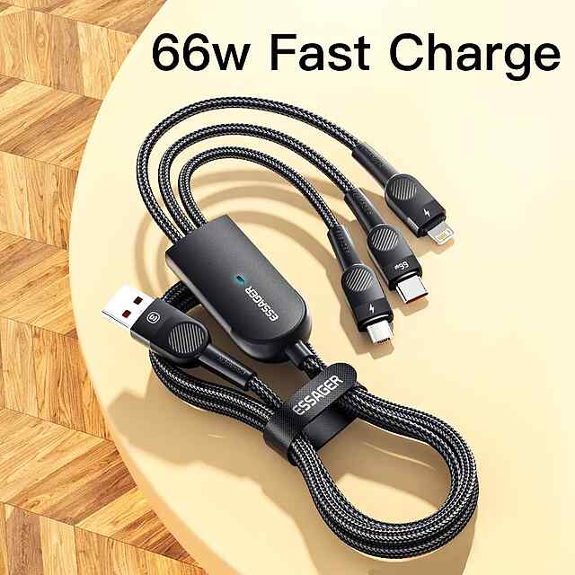 Essager 3в1 USB-кабель Type-C/MicroUSB/Lightning 66W 1.2м універсальний ⚡️???? - 3 фото товару