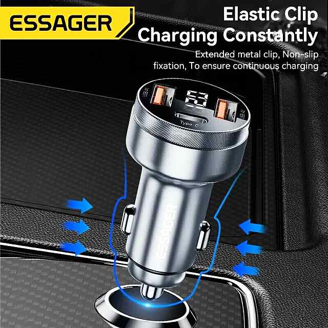 Essager 80W Автозарядка з Type-C, 2xUSB для швидкої підзарядки в авто - 1 фото товару
