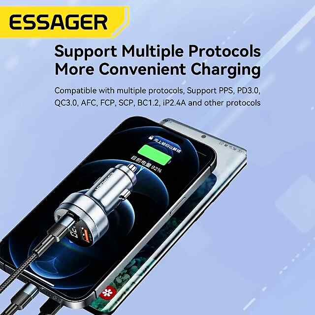 Essager 80W Автозарядка з Type-C, 2xUSB для швидкої підзарядки в авто - 2 фото товару