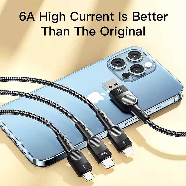 Essager USB 3-в-1 Кабель Type-C/MicroUSB/Lightning 6A/66W 1.2м Зарядка - 2 фото товару