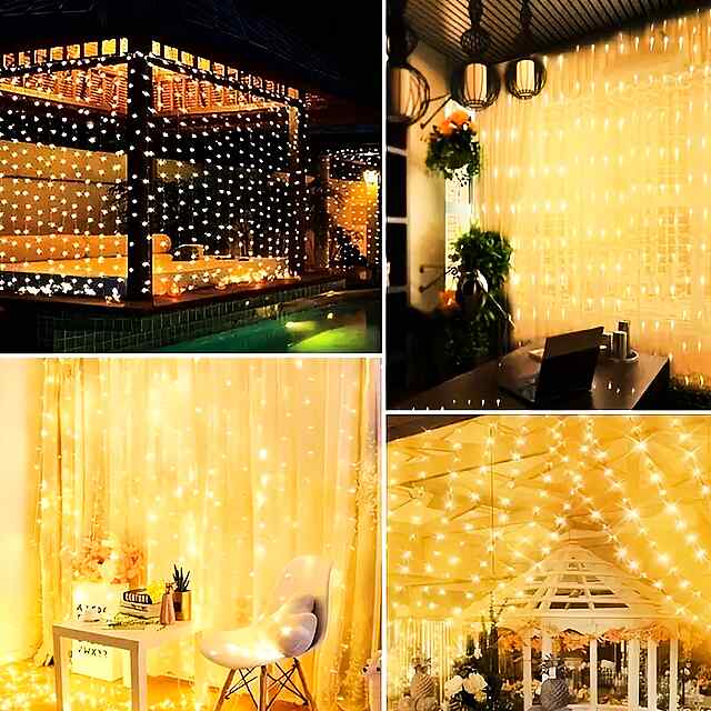 Гірлянда штора LED 3х3 м, USB тепл. білий   пульт, 8 режимів світіння - 3 фото товару