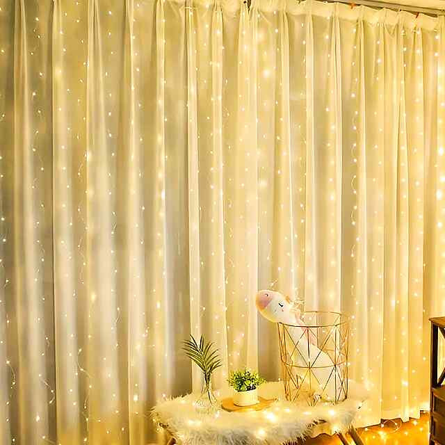 Гірлянда-штора світлодіодна теплого білого кольору 3х3м, 8 режимів, пульт. USB. - 1 фото товару