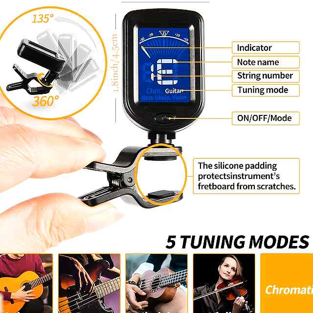 Гітарний аксесуар (8 предметів) - каподастр тюнер медіатори для початківців! - 2 фото товару