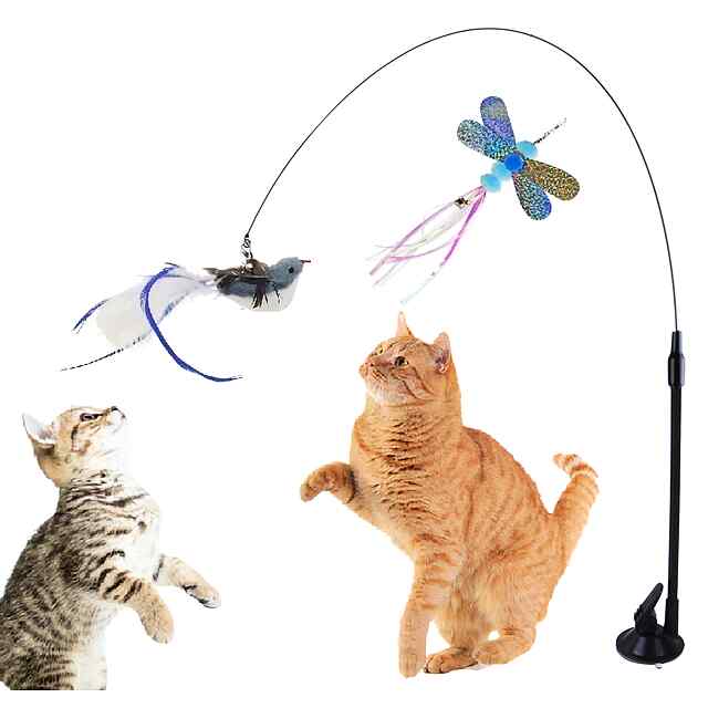 Іграшка для котів Мисливець з пір'ям та металевою жердиною на присосці.