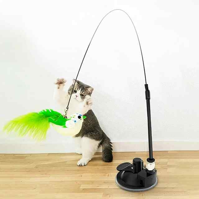 Іграшка для котів Мисливець з пір'я та сталевим дротом, міцна присоска.