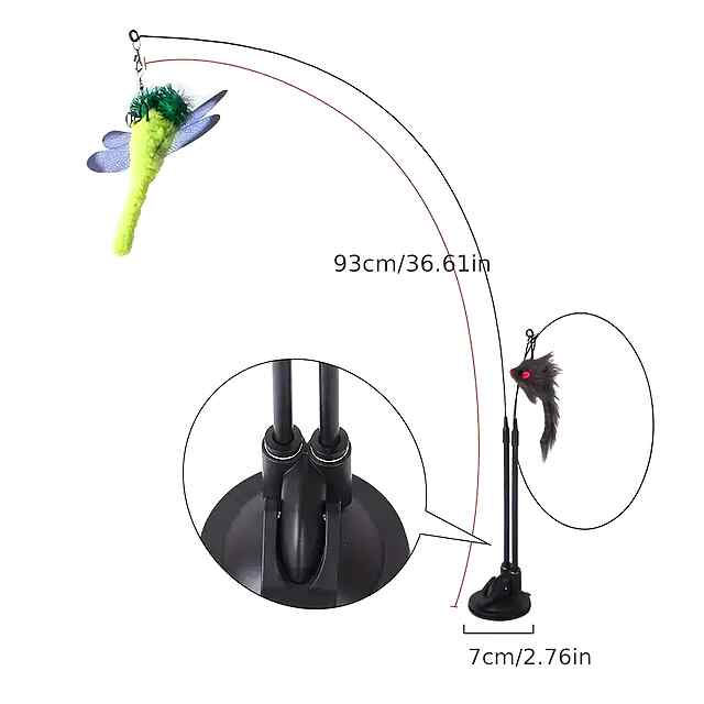 Іграшка для котів М'яч на паличці: Сталь пір'я, знімна присоска, міцність та інстинкт мисливця! - 3 фото товару