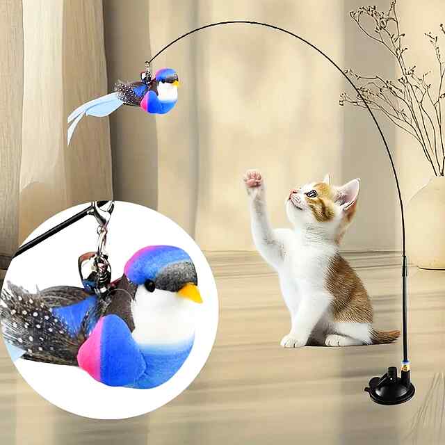 Іграшка для котів «Мисливець»: пір'я, сталь, ПВХ, присоска, тренує інстинкти. Купити в Україні. - 2 фото товару