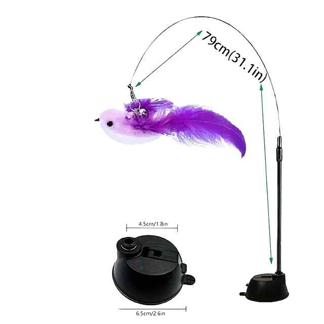 Іграшка для котів Паличка-присоска з пташкою   пір'я, 2 насадки, міцний стрижень - 3 фото товару