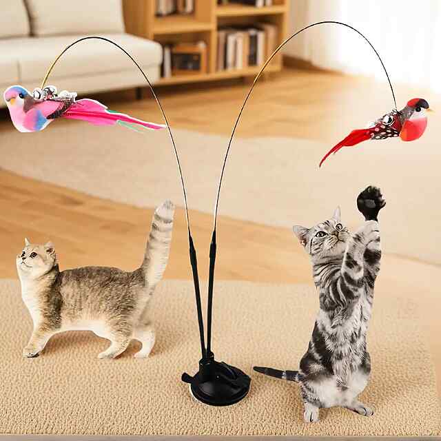 Іграшка для котів: пір'я на дроті зі сталевою ручкою та присоскою для мисливських інстинктів - 0 фото товару