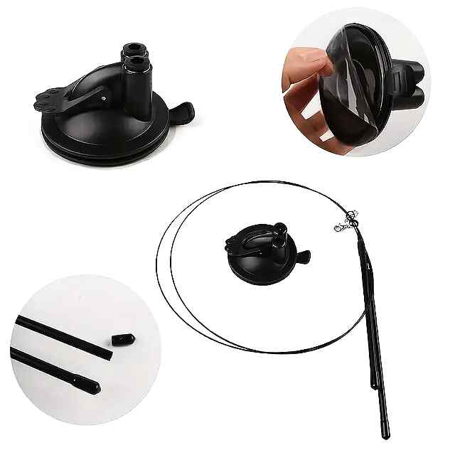 Іграшка для котів: пір'я на паличці, міцна сталева ручка, вакуумна присоска - 3 фото товару