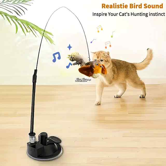 Іграшка для котів Пір'я на жердині зі сталевим дротом та потужною присоскою. Розвиває мисливський інстинкт. Безпечна для котів. Україна. - 0 фото товару