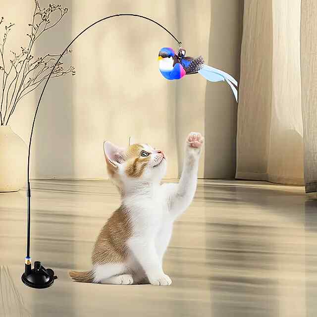 Іграшка для котів Полювальник на сталевому дроті з пір'ям, присоскою, міцна та безпечна. - 3 фото товару
