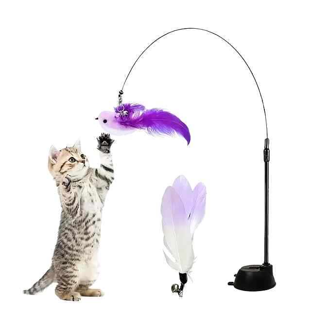 Іграшка для котів Пташка дражнилка з міцного дроту та пір'я. Безпечна, розвиває інстинкти. Присоска для кріплення.