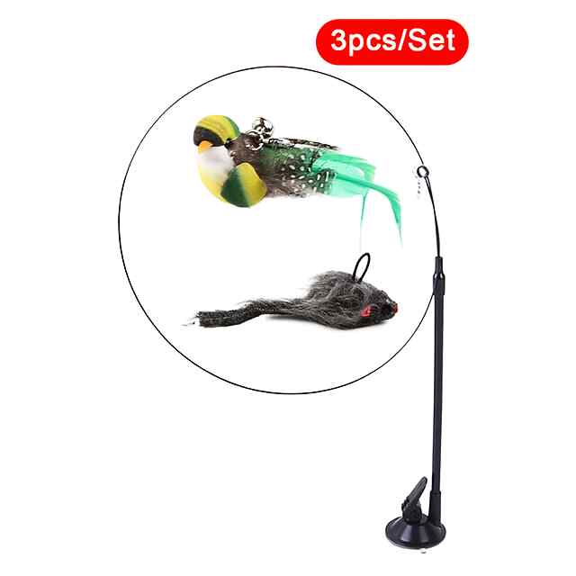 Іграшка для котів: сталевий дріт, пір'я, присоска, ПВХ-жердина, розвиває інстинкти - 2 фото товару