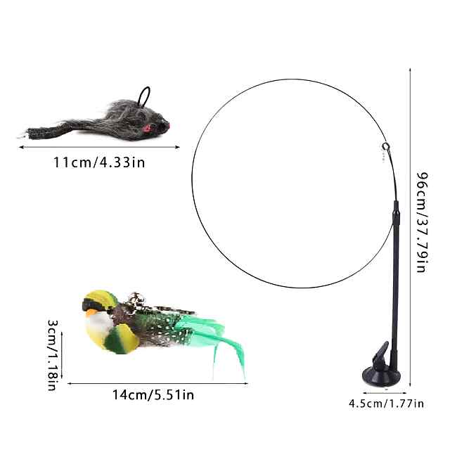 Іграшка для котів: сталевий дріт, пір'я, присоска, ПВХ-жердина, розвиває інстинкти - 3 фото товару