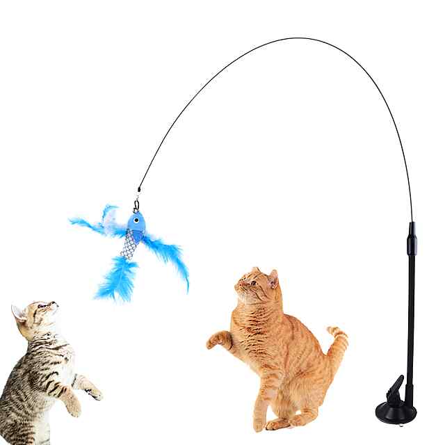 Іграшка для котів: Вудка з пір'ям та автоматична дражнилка, інтерактивна палиця-присоска - 0 фото товару