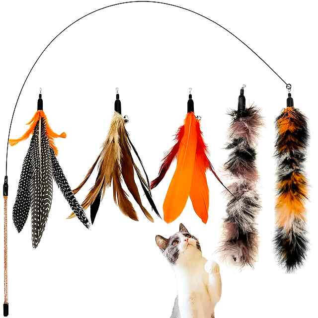 Іграшка для котів 6в1: вудка   5 зміних насадок-пір'я. Активні ігри!