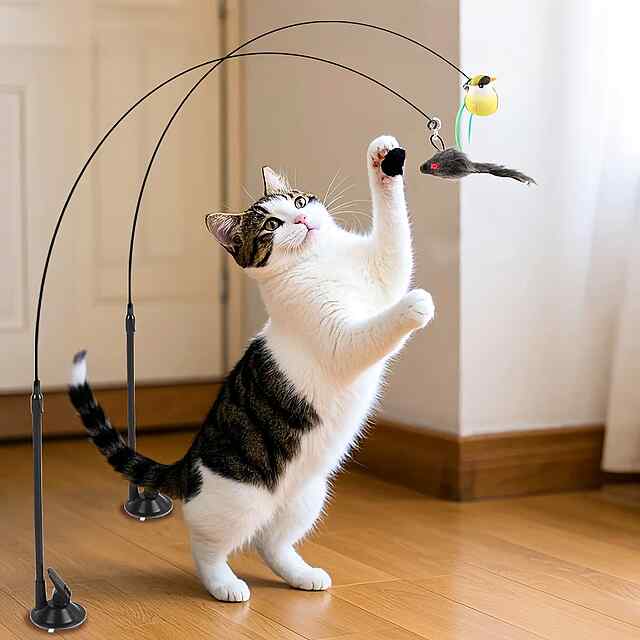 Іграшка для котів з присоскою, міцна сталь і пір'я, розвиває інстинкти - 0 фото товару