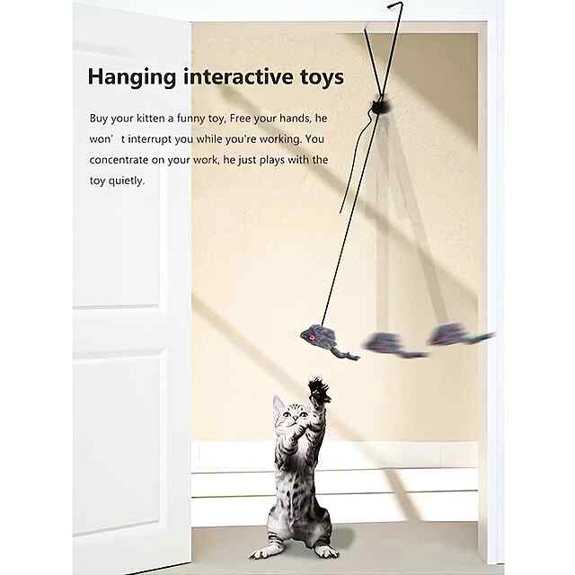 Іграшка-мишка на двері для котів, інтерактивна, тренує та знімає стрес. Мотузка довжиною до 180 см, кріплення без клею. - 1 фото товару