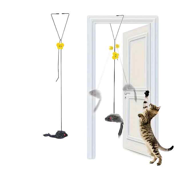 Іграшка підвісна мишка на мотузці для котів - Антистрес та активність - 0 фото товару