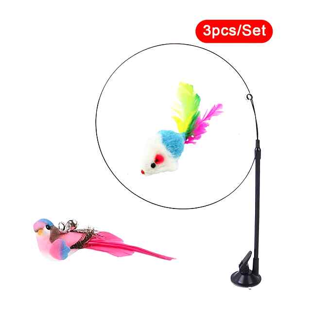 Інтерактивна іграшка для котів з присоскою, сталевим дротом, пір'ям, ПВХ рукоятка, стимулює мисливські інстинкти. - 0 фото товару