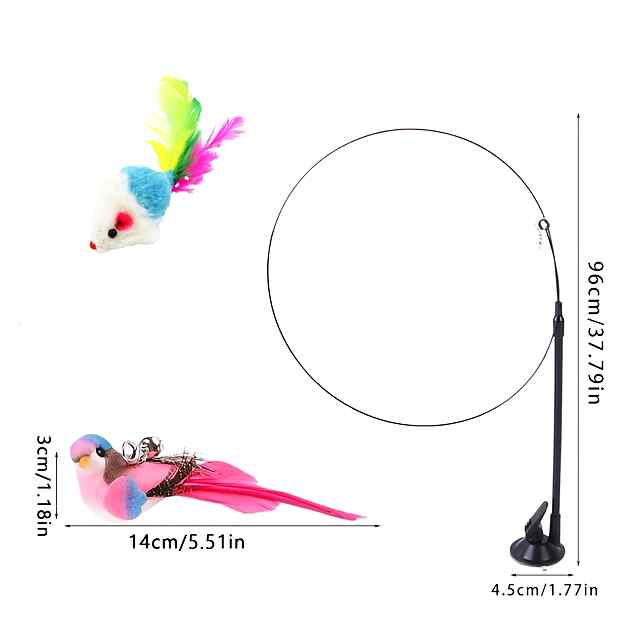 Інтерактивна іграшка для котів з присоскою, сталевим дротом, пір'ям, ПВХ рукоятка, стимулює мисливські інстинкти. - 1 фото товару