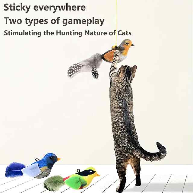 Інтерактивна пташка на мотузці з м'ятою для котів і кошенят | 180см - 2 фото товару