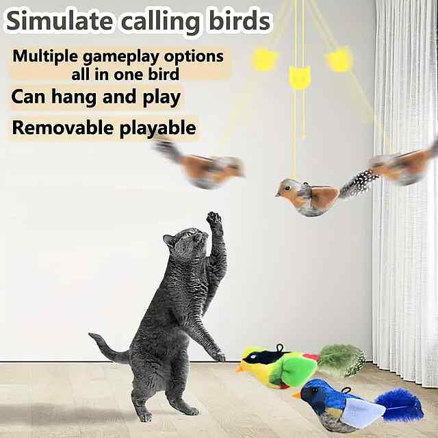 Інтерактивна пташка з м'ятою на мотузці для котів 180см - 3 фото товару