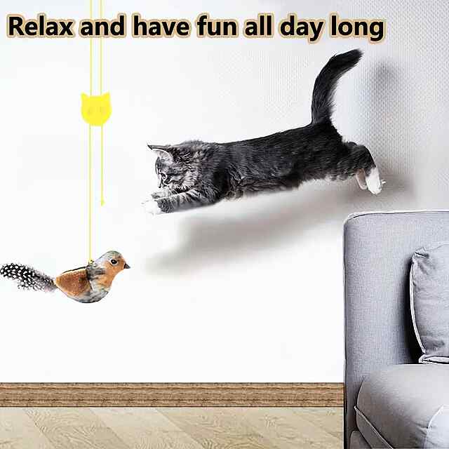Інтерактивна пташка з м'ятою та звуком для котів на мотузці до 180см - 1 фото товару