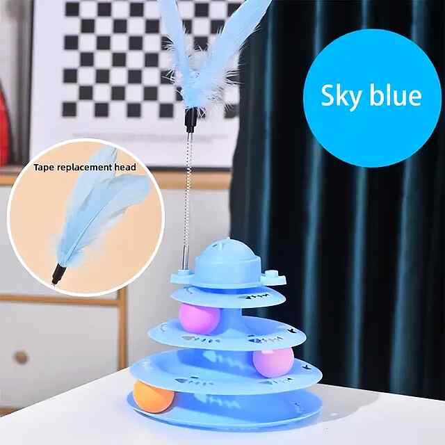 Інтерактивна вежа-іграшка для котів з 4 рівнями, кульками і пір'ям. Активні ігри! - 0 фото товару