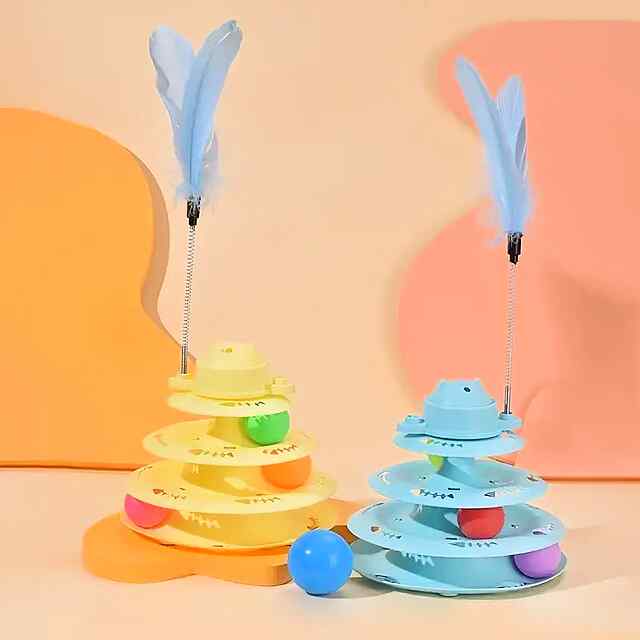 Інтерактивна вежа з м'ячиками-пір'ям, іграшка 3 рівні для кота (купити в Україні) - 1 фото товару