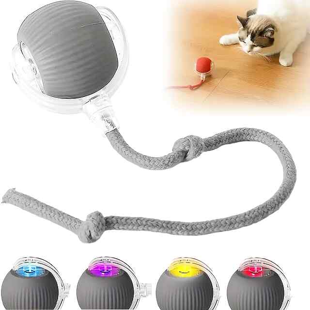 Інтерактивний м'яч для котів, що сам рухається – подарунок вихованцеві. Зарядка Type-C, 3 режими, LED, довга мотузка. - 0 фото товару